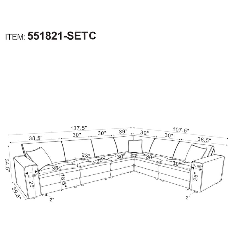 Atlantic 6-Piece Upholstered Modular Sectional Sofa Blue