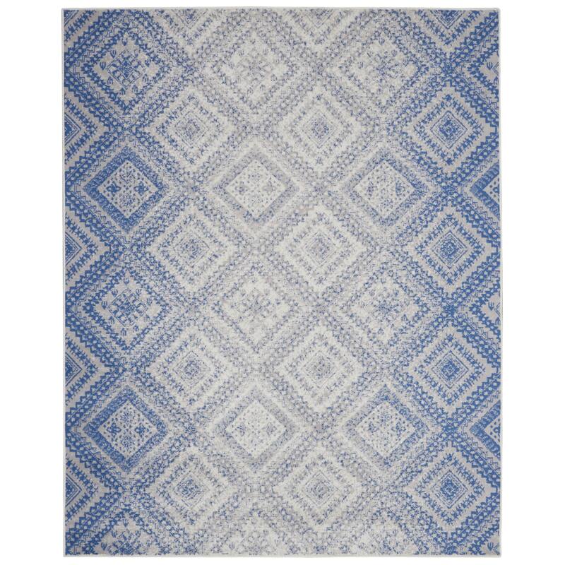 Nourison Whimsicle Boho Distressed Tribal Ivory Blue Area Rug