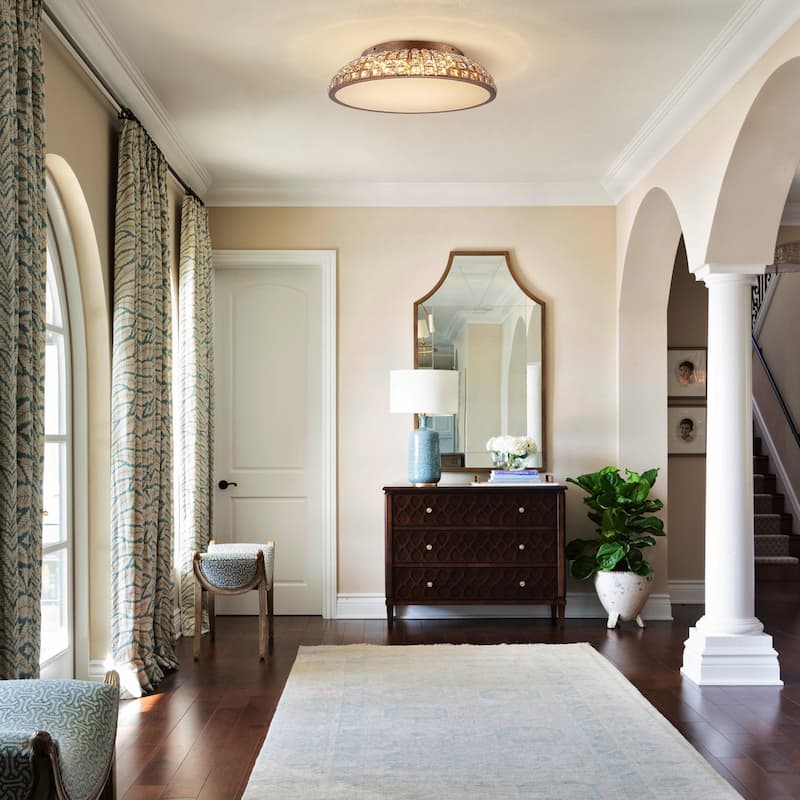 Retro French 38.6" W Antique Brass Linear Rectangle Crystal LED Flush Mount Ceiling Light