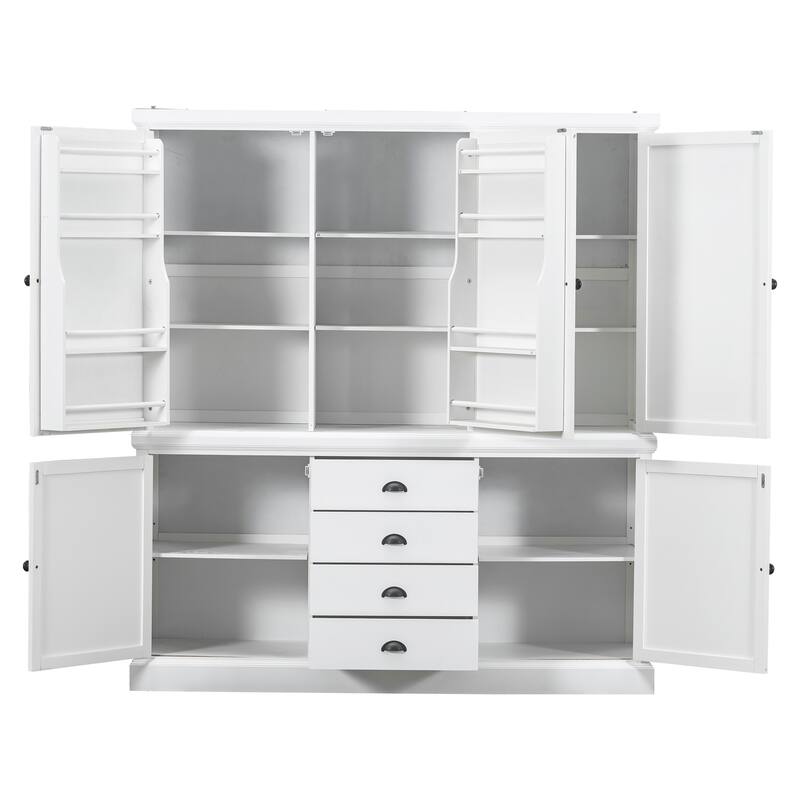 Roomfitters Kitchen Pantry Organizers and Storage Kitchen Cabinet, Hutch with Microwave Stand, 4 Drawers, Spice Racks