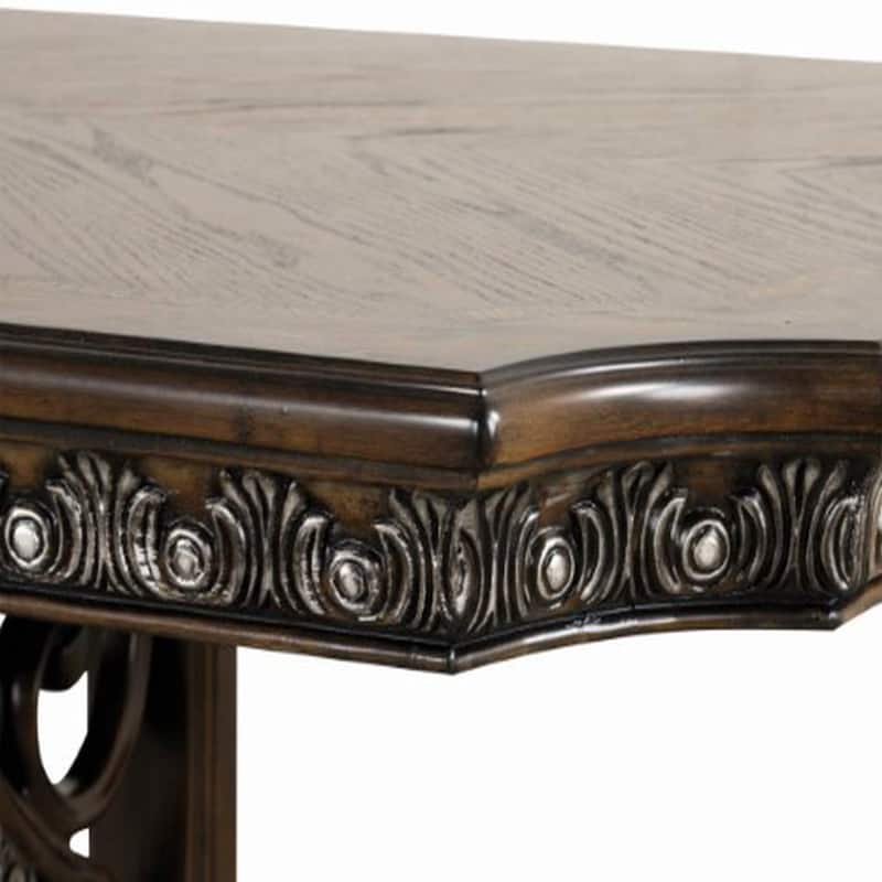 Naddy Dining Table, 80-112 Inch Extendable Top, Dark Brown Floral Motifs - Dark Brown