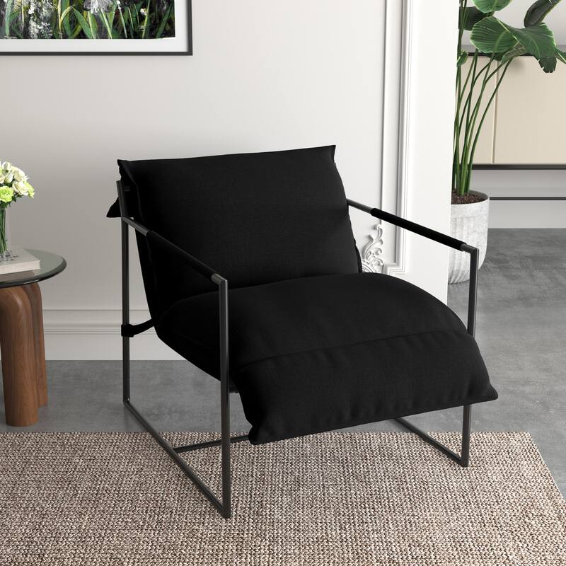 Fabric Armchair Metal Framed Sling Accent Chair - Black