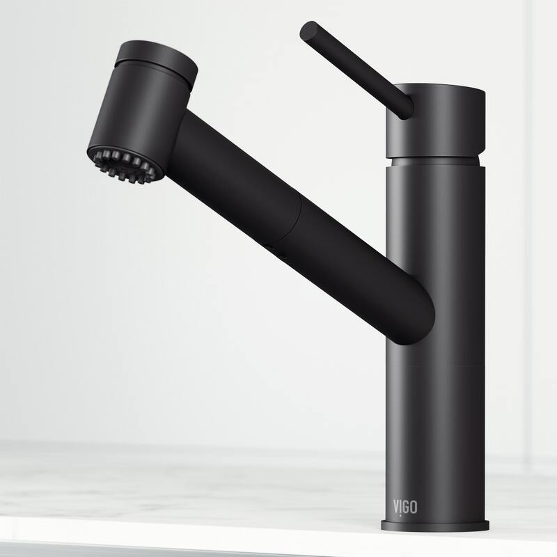 VIGO Branson 9" H Single Handle Pull-Out Sprayer Kitchen Faucet - Without Extras - Matte Black