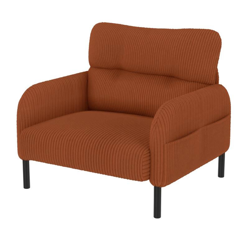 Ergonomic Armchair Corduroy Single Sofa Accent Chair with Side Pockets