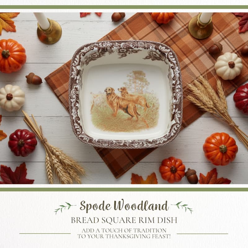 Spode Woodland Square Rim Dish Golden Retriever