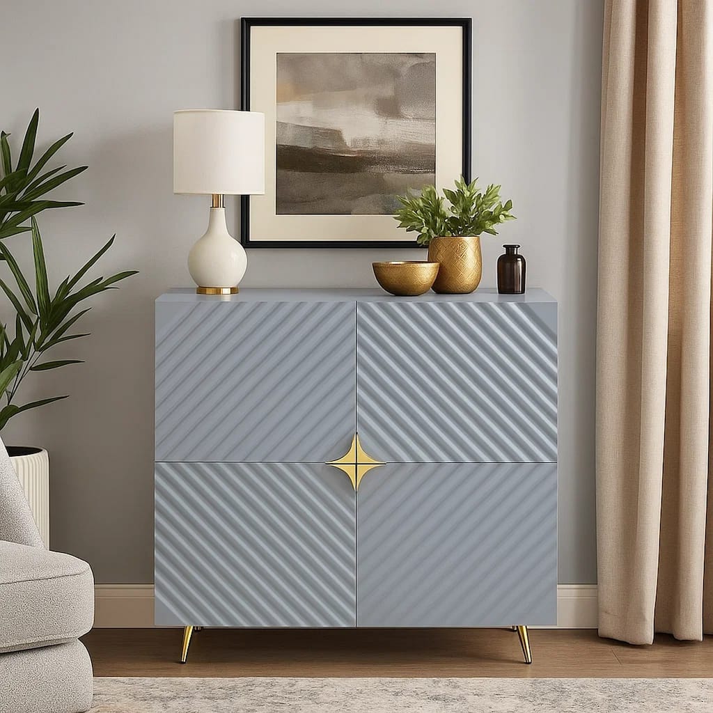 Bet 46 Inch Wood Console Cabinet, Adjustable Shelf, Wave Pattern, Gray