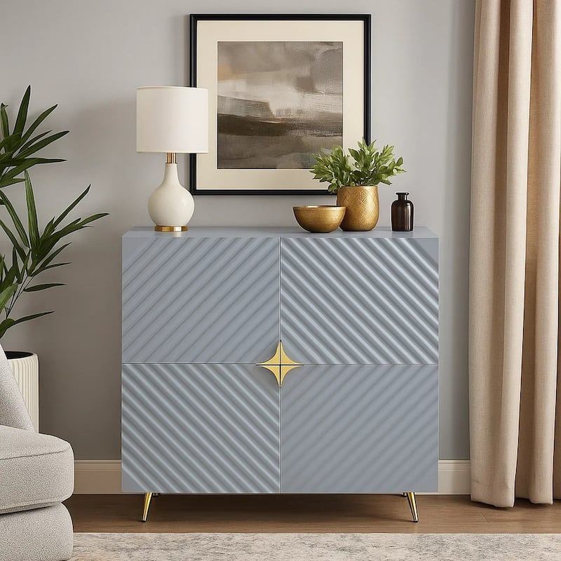 Bet 46 Inch Wood Console Cabinet, Adjustable Shelf, Wave Pattern, Gray