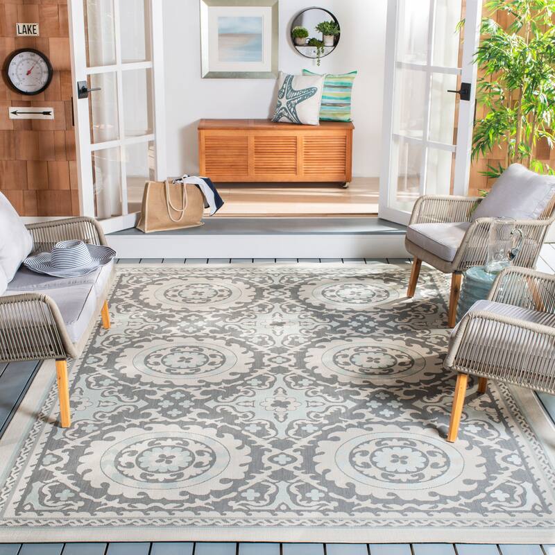 SAFAVIEH Courtyard Otilie Indoor/ Outdoor Waterproof Patio Backyard Rug - 8' x 11' - Light Grey/Anthracite