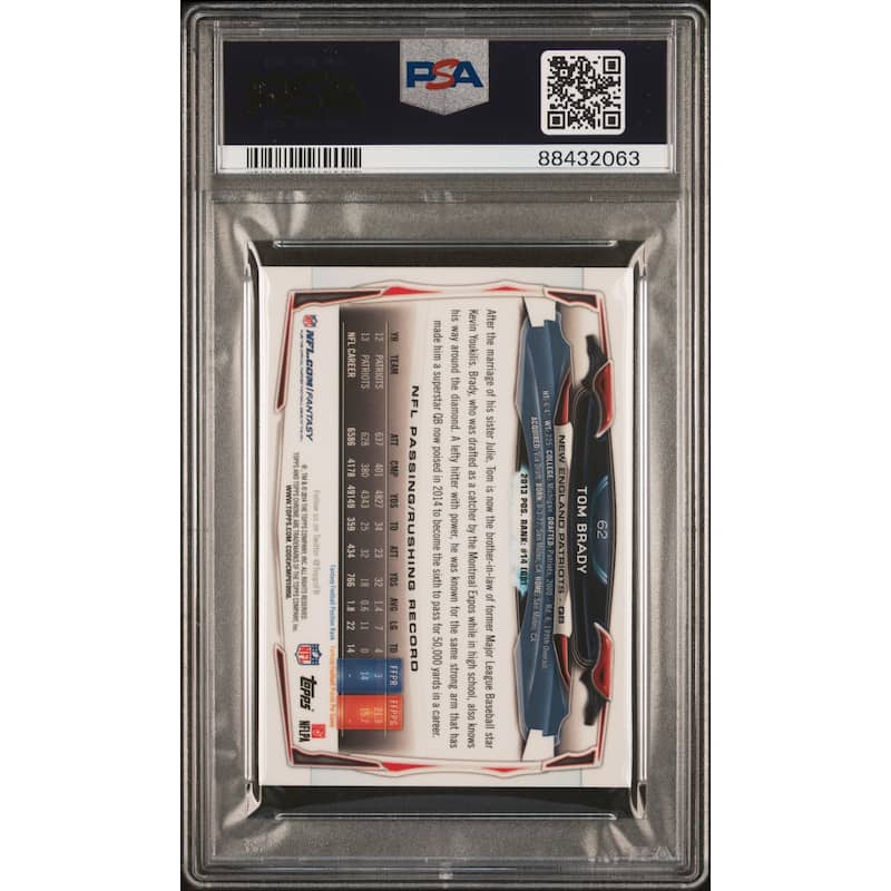 Tom Brady 2014 Topps Chrome Mini Blue Jersey Football Card #62 Graded PSA 10 - 8' x 11'