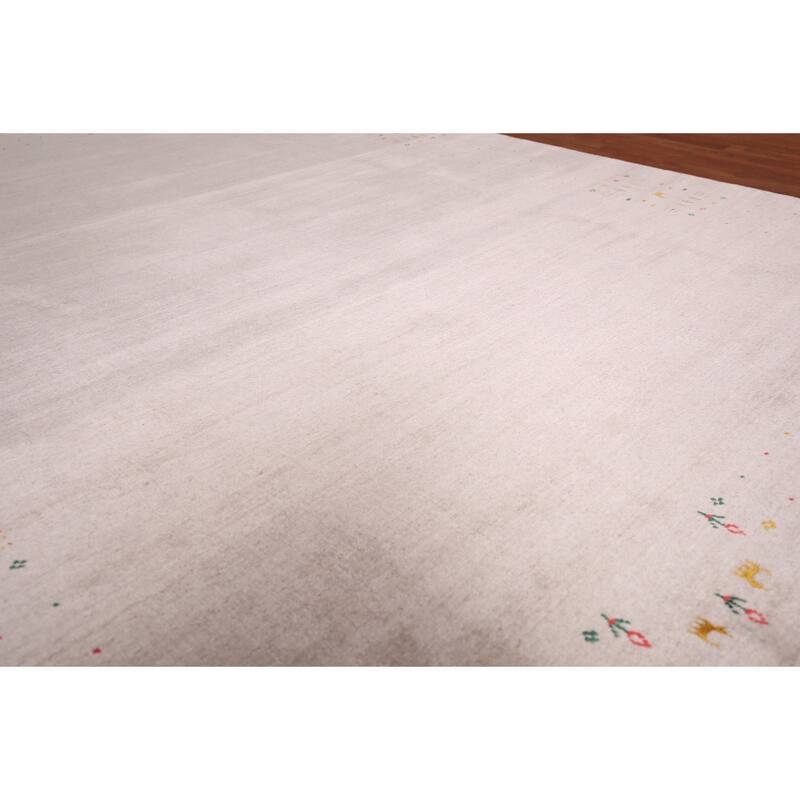 Gabbeh Indian Area Rug Hand-Knotted Oriental Beige Wool Carpet - 7'9" x 9'10"