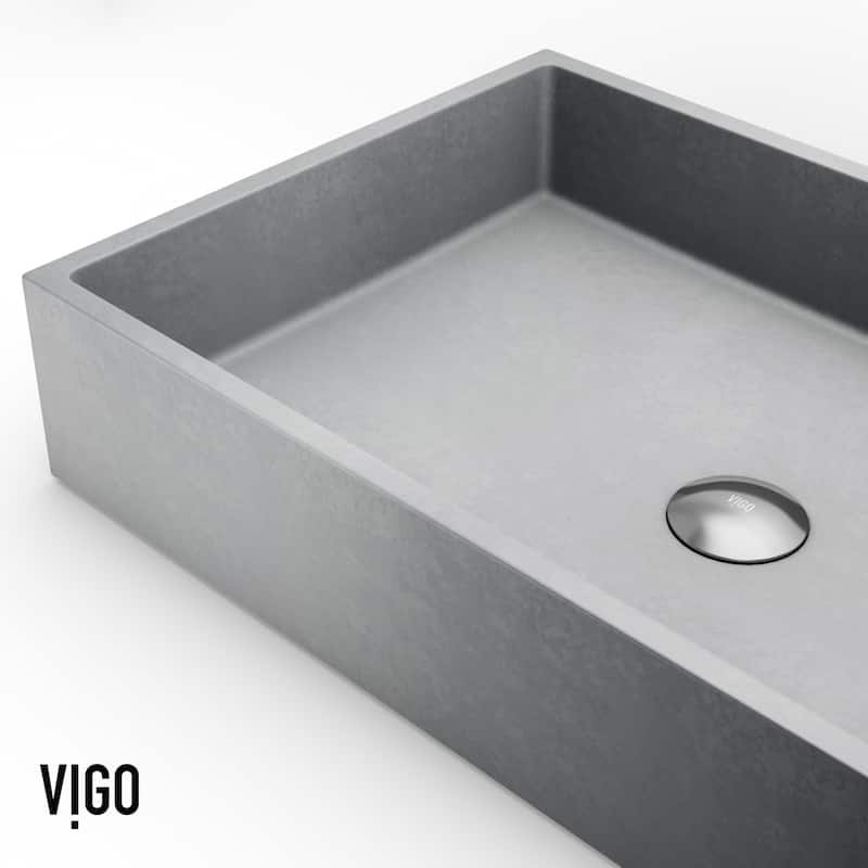 VIGO Orvieto 24"L x 15"W Concrete Vessel Sink and Sterling 11"H Faucet Set