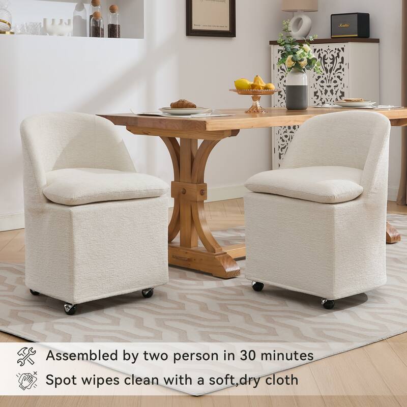 2PCS Soft Chenille Upholstered Dining Chairs, 360° Revolving with Wheels, Modern Design