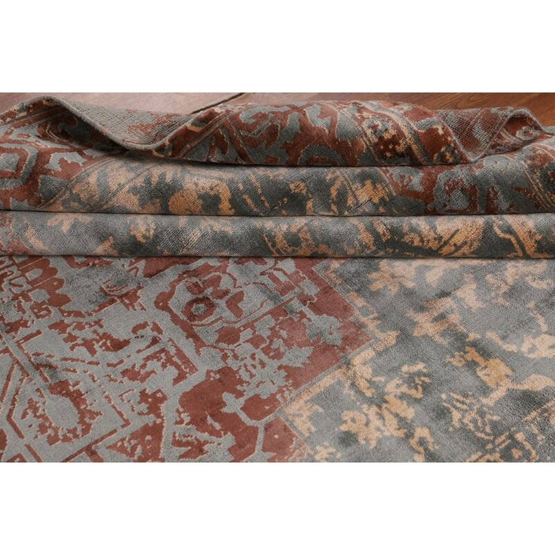 Contemporary / Abstract Area Rug Hand-Knotted Bedroom Wool Carpet - 6'6" X 9'9"