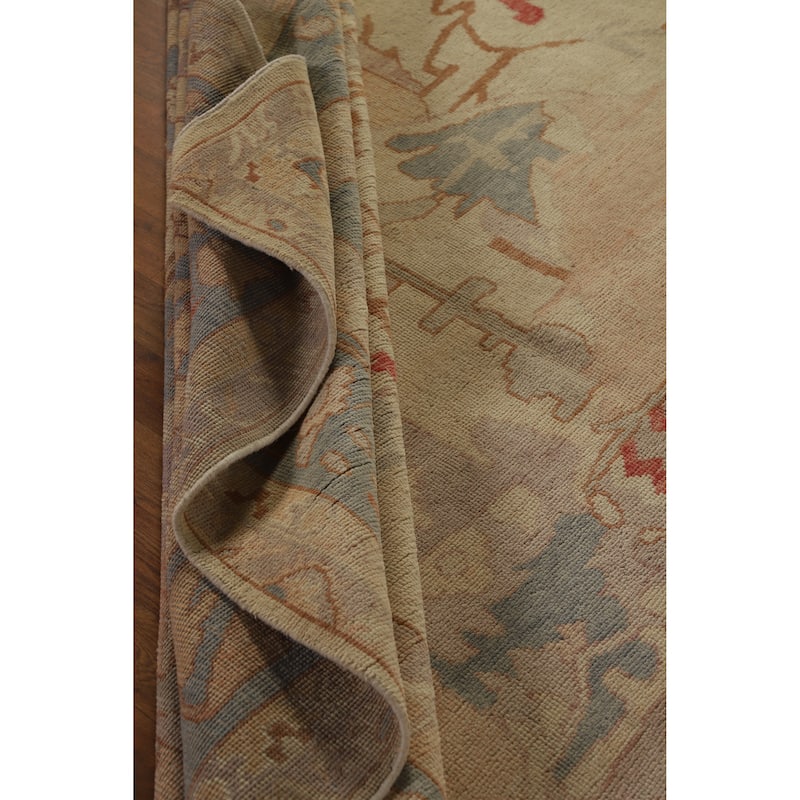 Hand Knotted Oriental 100% Wool Carpet Transitional Geometric Beige & Ivories Oushak Area Rug - 11' 0'' X 8' 2''