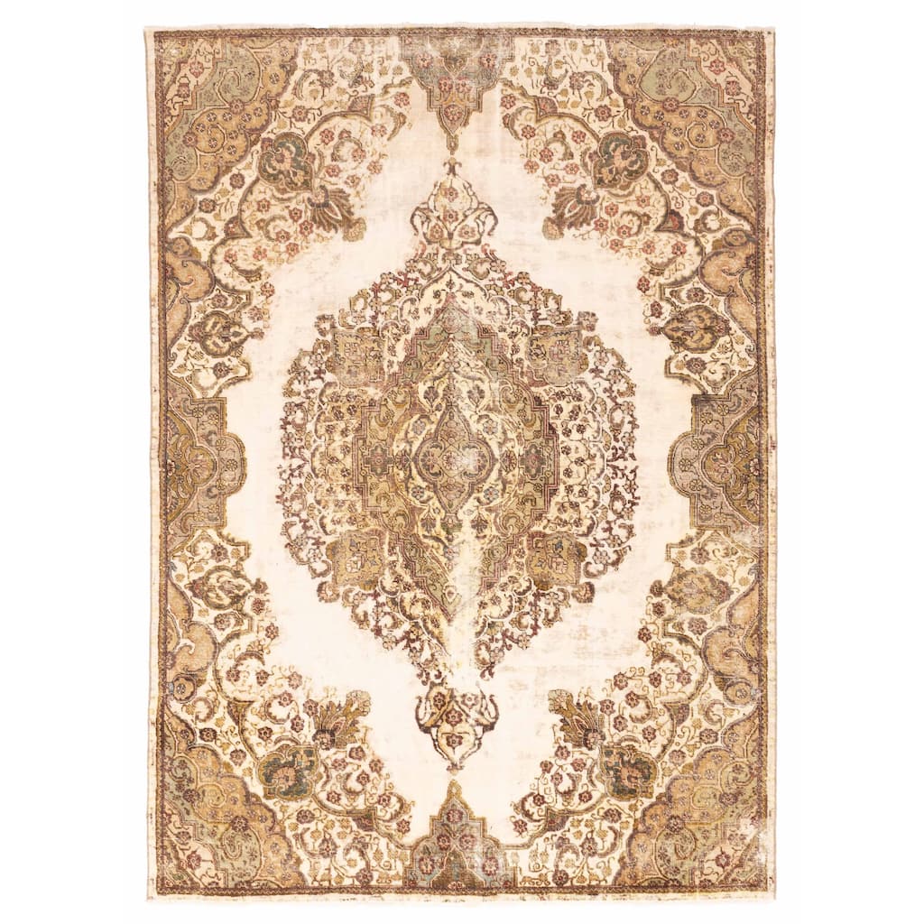 ECARPETGALLERY Hand-knotted Antalya Vintage Ivory Wool Rug - 7'10 x 10'10