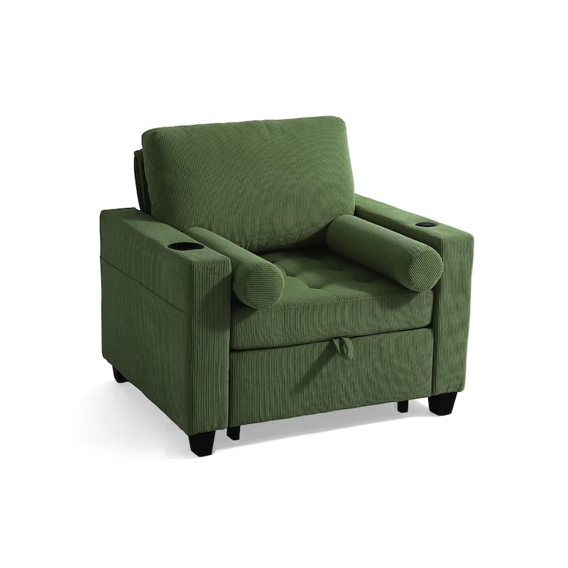 3-in-1 Corduroy Sleeper Sofa Pull-Out Bed Convertible Adjustable Loveseat with USB Port