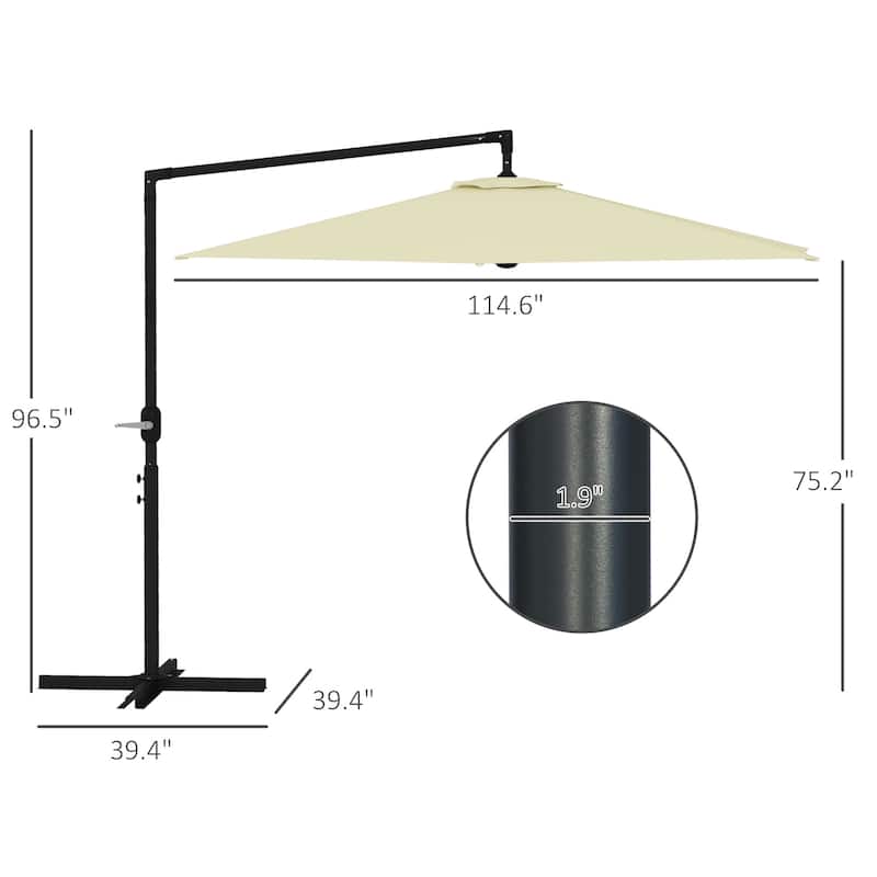9.5FT Cantilever Patio Umbrella with Crank, Cross Base, and Air Vent for Outdoor Shade