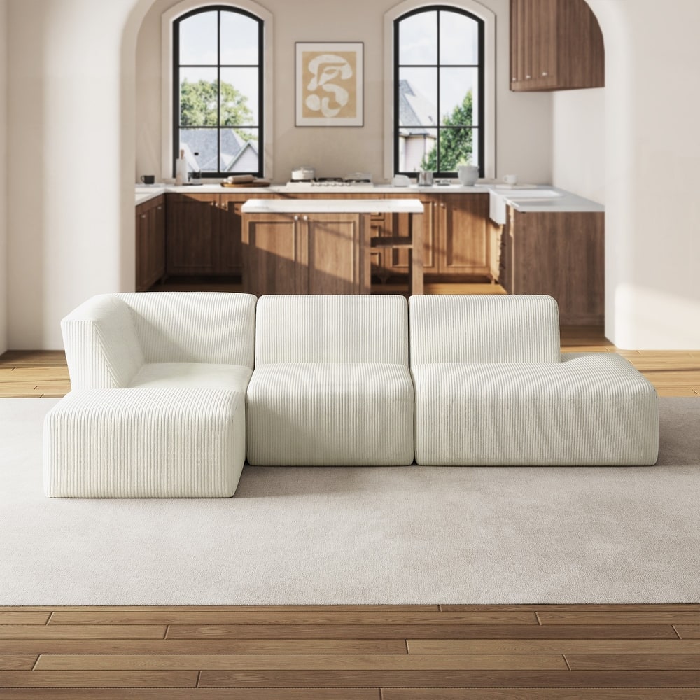 Corduroy No Assembly Required Modular Sectional Sofa with Ottoman