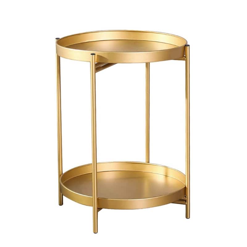 Adeco Side Table 2-Tier Metal Round End Table with Removable Tray - 17.5""(D)x 17.5""(W)x 20.7""(H)