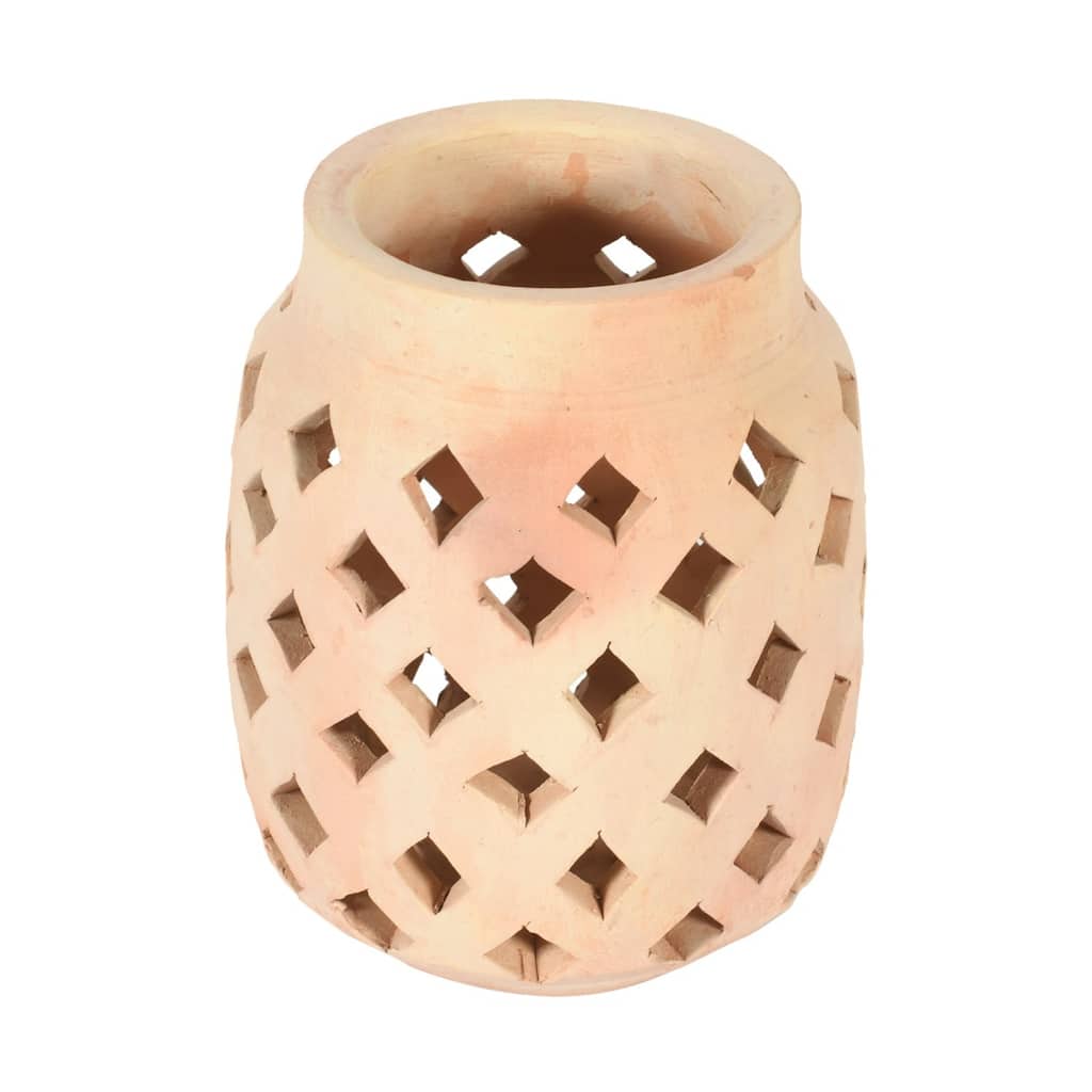 Diamond Cut Out Solid Terracotta Vase - 7" - Brown