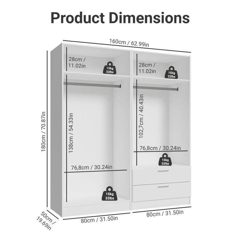 MADESA 4 Doors 2 Drawers Wardrobe Set