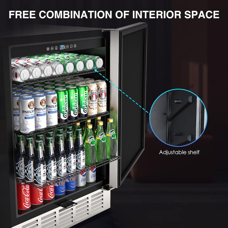 190 Cans Built-In Refrigerator Beverage Cooler Under Counter Fridge - Silver Stainless Steel - N/A
