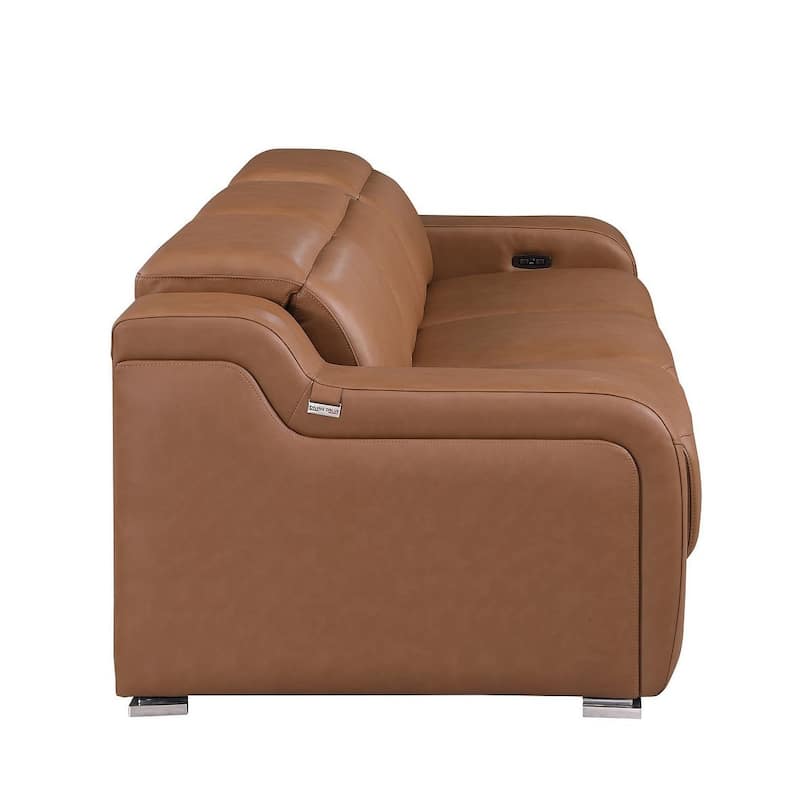 HomeRoots 103" Chestnut Italian Leather Reclining USB Sofa