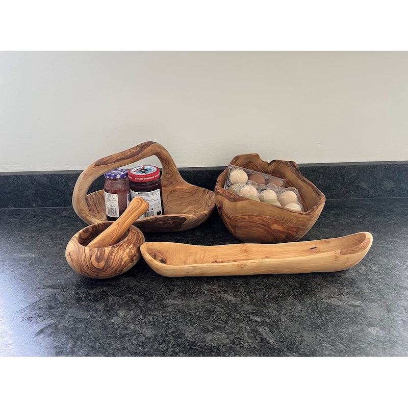 Oval Bowl w/handle olive wood 9.5"l x 6.25"w - natural