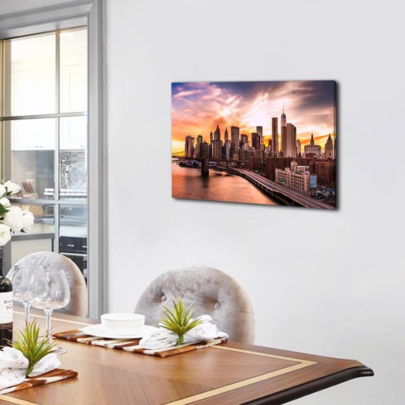 Brooklyn Bridge Skyline Wall Decor Sunset Cityscape Poster