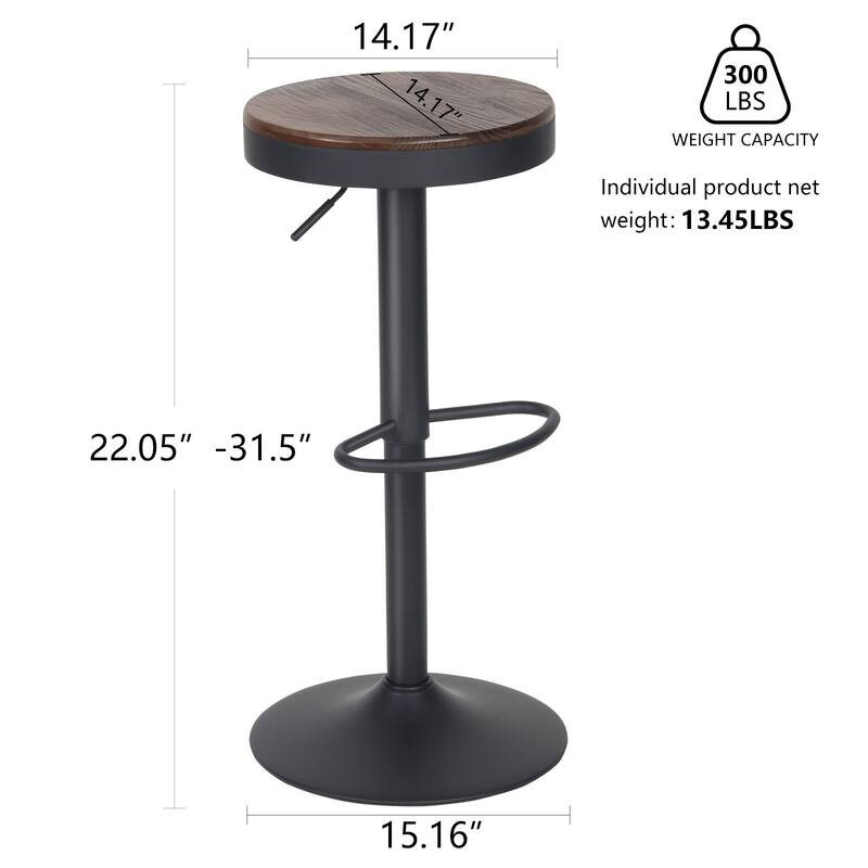 Adjustable Swivel Bar Chairs Backless Round Barstools Set of 2