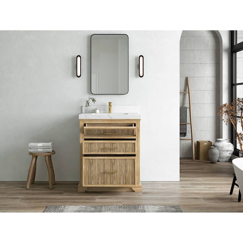 Willow Collections 30 x 22 Alys Solid Teak Wood Single Sink Bathroom Vanity with Quartz or Marble Countertop