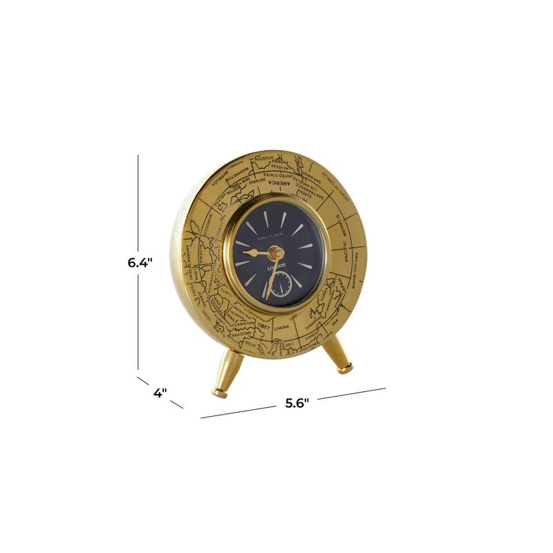 Gold Stainless Steel Metal Small Dome World Map Decorative Clock with Black Clockface