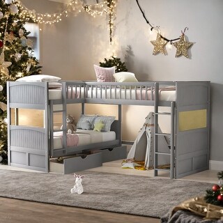Modern Twin Size Bunk Bed With A Loft Bed Attached,With Two Drawers,For 3 Persons for Bedroom