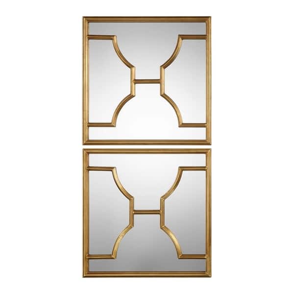 slide 2 of 2, Uttermost Misa Set of (2) Elegant Asian Inspired Square Decorative Lightly Antiqued Gold Leaf