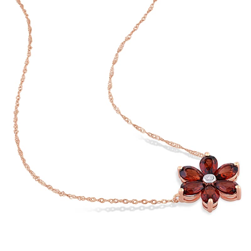 Miadora 10k Rose Gold Garnet and Diamond Accent Floral Station Necklace