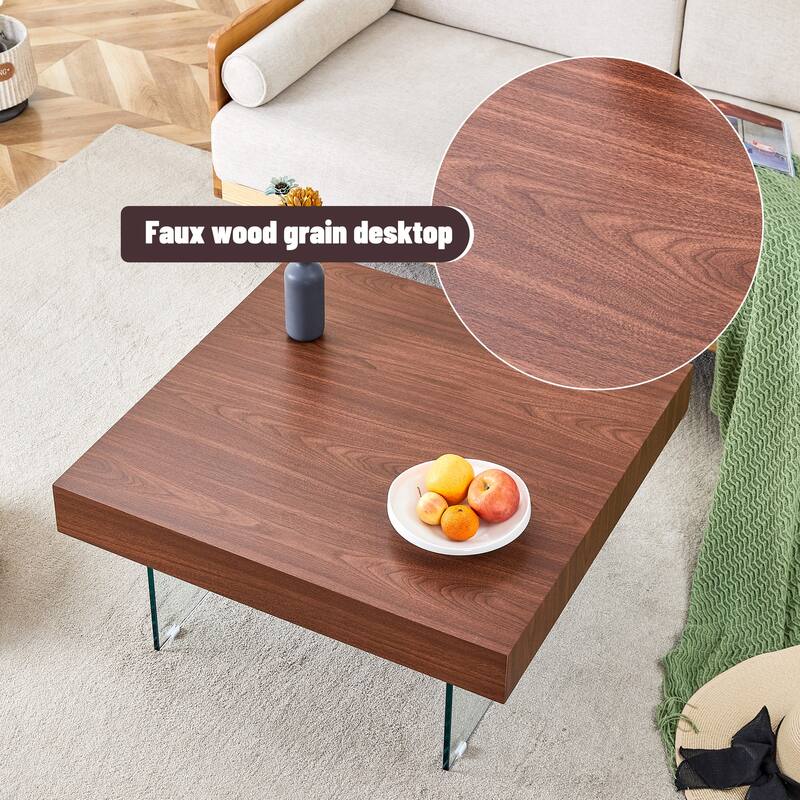 Square MDF Coffee Table - 31.5"x31.5" with Tempered Glass Legs.Density Board Sticker,Reinforced Glass Legs