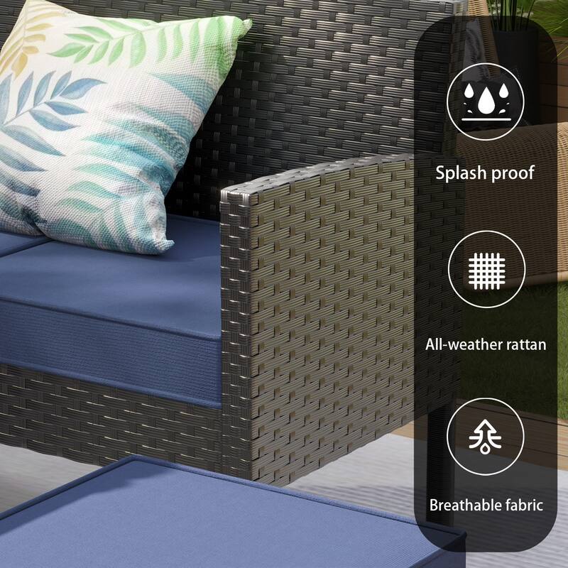 7-Piece Small Space Patio Furniture Set Waterproof Cushions Glass Table