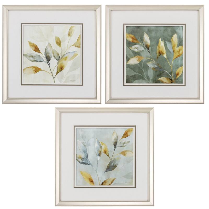 Majestic Leaves S/3 Framed Art Under glass - 20 X 20 X 1