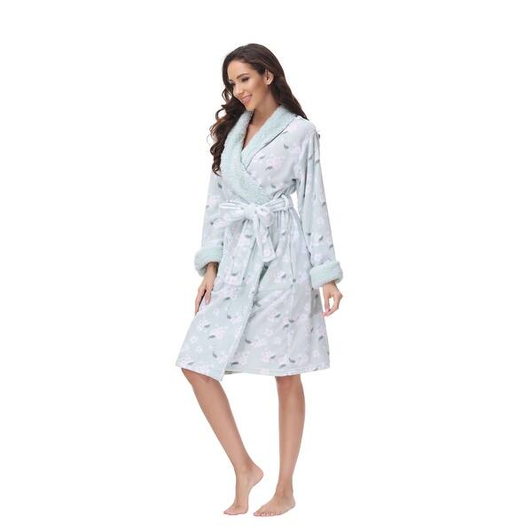 INK+IVY Accappatoio Kimono In Peluche Per Donna Con Tasca - Morbido E Caldo, Con Colletto E Polsini Sherpa, Blu Paisley, Taglia S-M