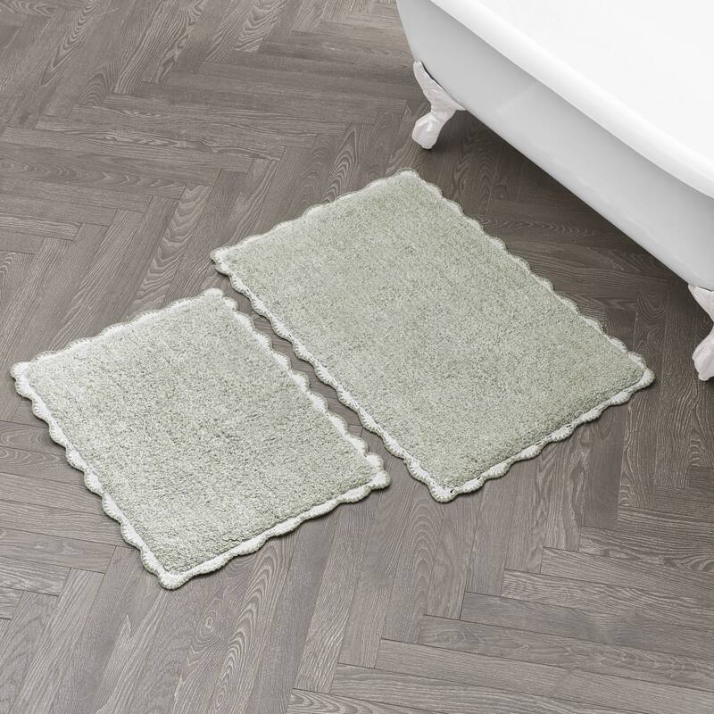 Laura Ashley Heathered Crochet Border Bath Rug - 17" x 24" / 20" x 32" - Sage Green