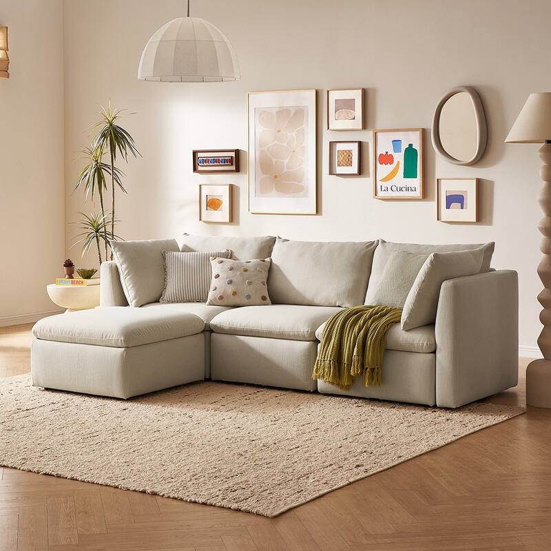 mopio Oversized Modular Sectional Sofa with Fully Removable Covers and Storage (Oat) - Oat - Reversible