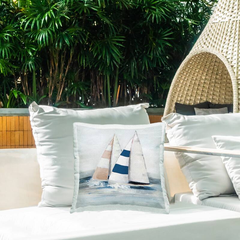 Stupell Striped Sailboat Duo Printed Outdoor Throw Pillow Design by Sally Swatland