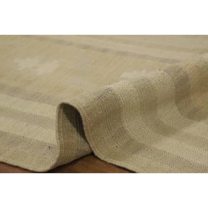Hand Woven Oriental 100% Wool Carpet Southwestern Tribal Beige & Ivories Kilim Area Rug - 12' 2'' X 9' 1''