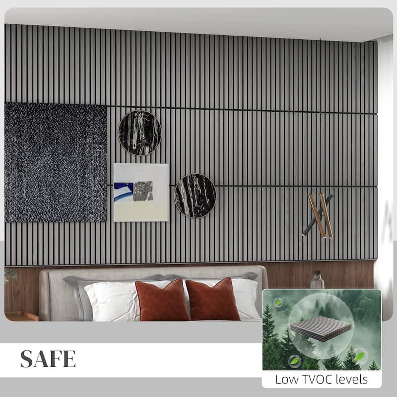 HOMCOM 4 Pack 3D Faux Wood Wall Panels, 24" x 24" Sound Absorbing Acoustic Panels, Wood Slat Wall Panels for Interior Wall Decor