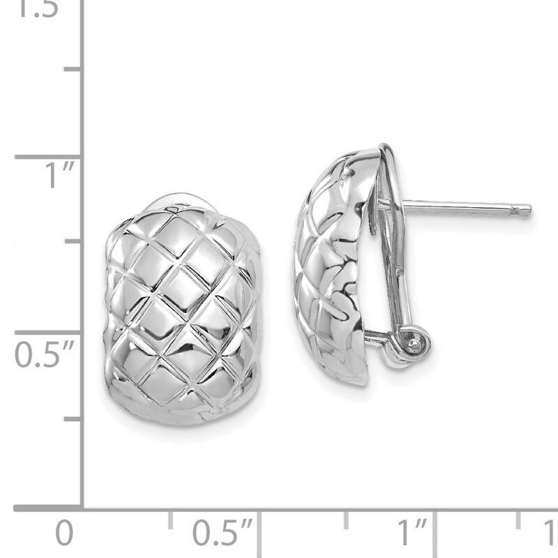 Curata 14k White Gold Patterned Quilted Omega Back Post Earrings - 17x11mm