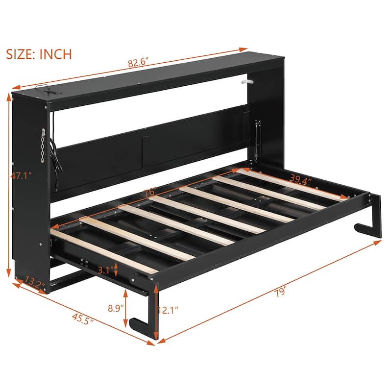 Side-Folding Printed Murphy Bed with LED and USB