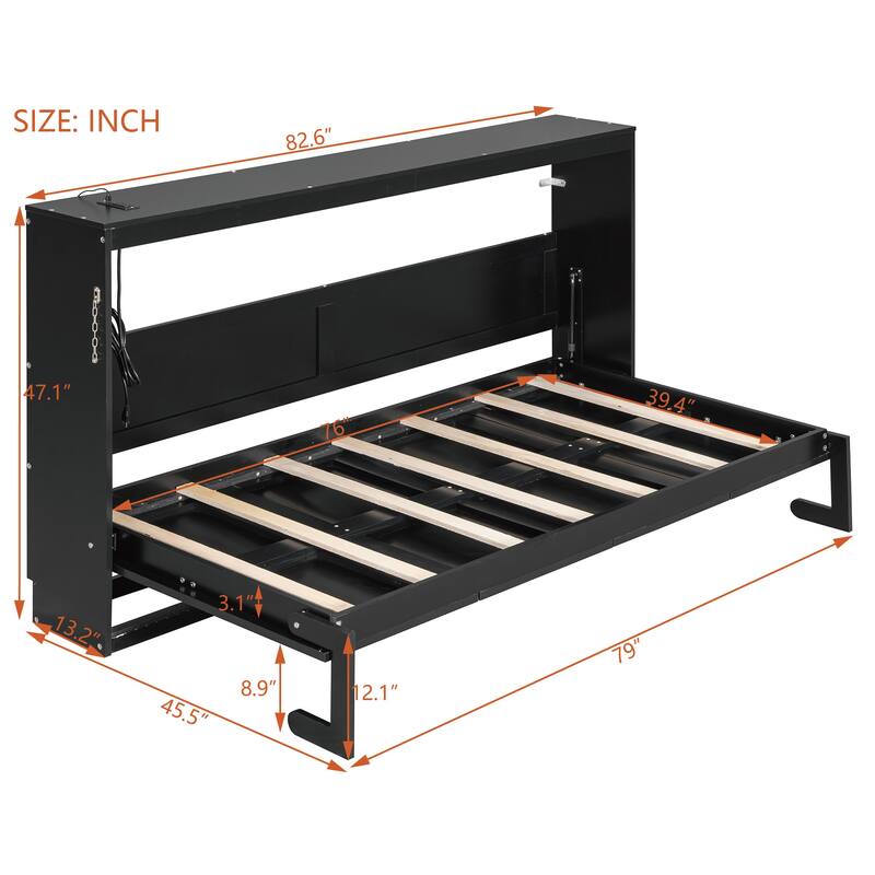 SideFold Murphy Bed with Geometric Art Panels, USB Power Hub & LED Glow by Harper&Bright Designs
