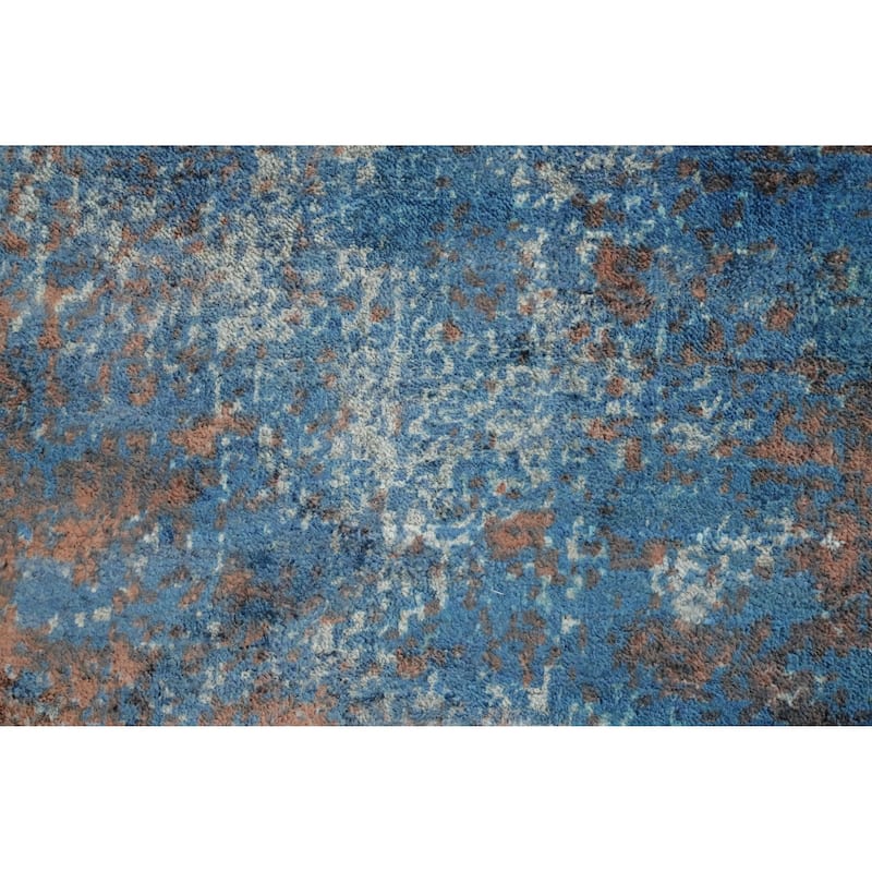 Hand Knotted Oriental Viscose Silk Carpet Modern Abstract Navy Blue & Blues Abstract Area Rug - 7' 10'' X 5' 0''