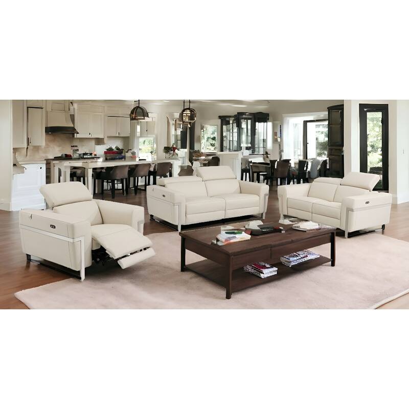 HomeRoots Three Piece Indoor Beige Italian Leather Six Person Seating Set - Beige