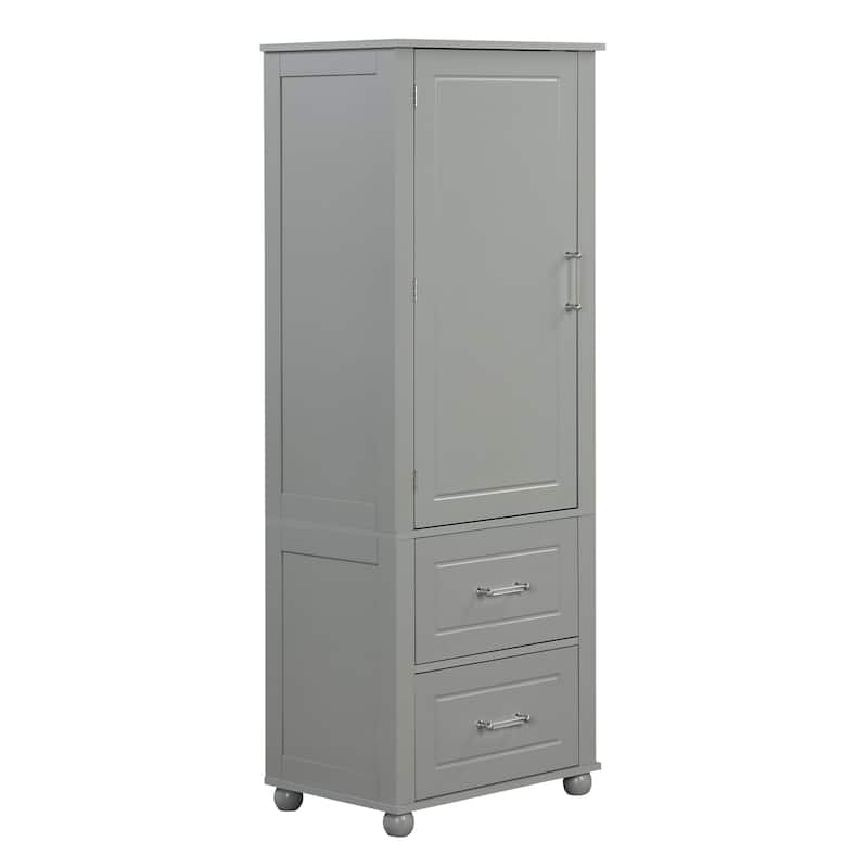 Roomfitters Tall Bathroom Cabinet with 2 Drawers and Adjustable Shelf Freestanding Painted MDF Structure